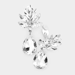 Marquise Clear Crystal Teardrop Clip On Earrings